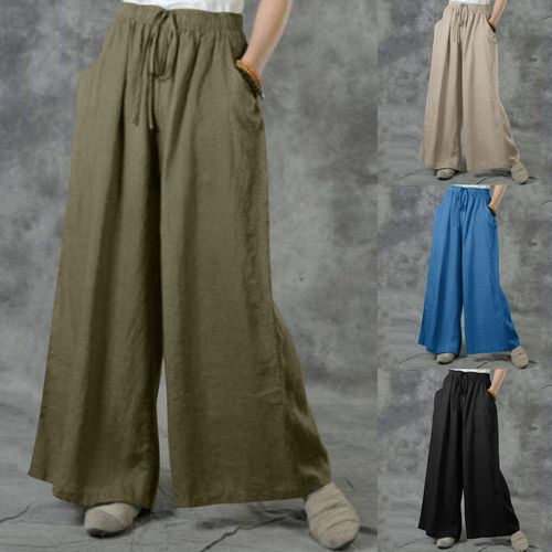Fashion (Green)4 Colors New Women Wide Leg Palazzo Pants High Waisted  Lounge Pant Smocked Pleated Loose Fit Casual Trousers Pantalon Pour Femme  DOU | Jumia Nigeria