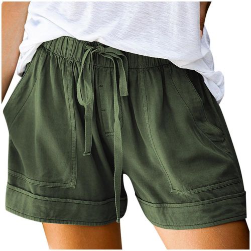 Women Casual Solid Color Short Pants Ladies Beach Basic Pockets Sports  Shorts