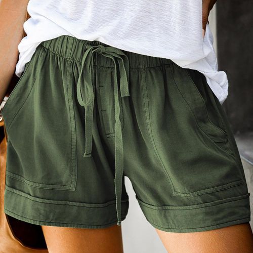 Fashion (Army Green)Women Short Pants Summer Loose Rope Tie Short 2020  Sport Shorts Casual Elastic Waist Cotton Linen Shorts Pocket Beach Pants  #9/8 DOU