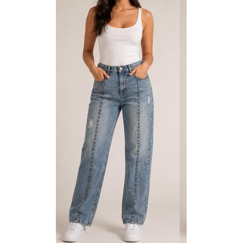 Fashion Studded Wide Leg Jeans
