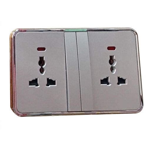 Generic Double Universal Switched Wall Outlet Socket (Silver & Chrome Finish)