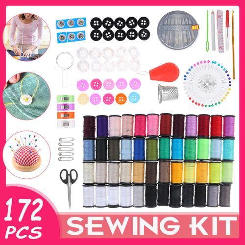Generic 172 Pcs/Set Travel Sewing Box Kit DIY Multi-function Hand Quilting  Stitching Embroidery Thread Needles Tools Cloth Buttons Craft Scissor Sewing  Accessories Home Organizer