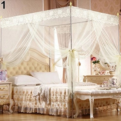 Generic Royal Mosquito Net Canopy Lace Luxury 4 Corner Square Style
