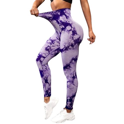 Generic Tie Dye Seamless Leggings For Women Fitness Scrunch Legging Workout  Gym Tights High Waist Sport Legging Activewear(#purple)