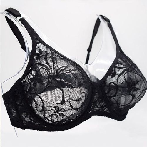 Generic Sexy Women Embroidery Lace Sheer Bra Bralette Unpadded Lingerie  Plus Size Plunge See Through Brassiere Bh 32-52 A B C D Cup