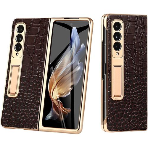 Generic Samsung Galaxy Z Fold 3 Gold plated edge protective case Leather middle Axis hinge
