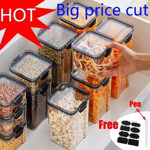 Airtight Food Storage Container,Food Storage Box Multigrain Storage  Tank,Plastic Transparent Stackable Kitchen Sealed Jar