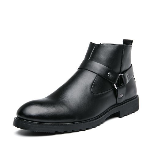 Fashion Men Leather Ankle Martin Pointed Chelsea Boots - Black | Jumia ...