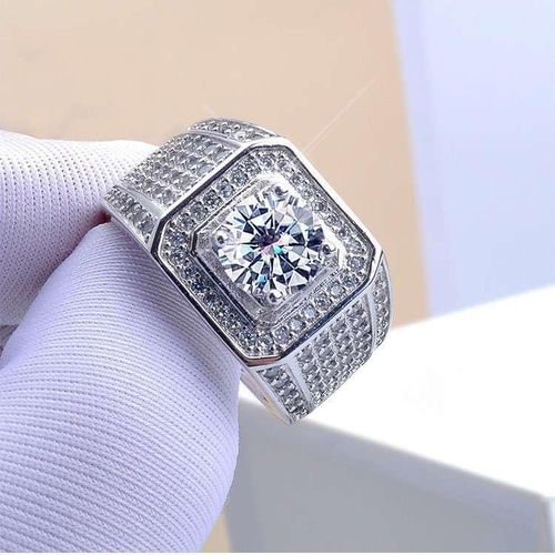 product_image_name-Fashion-JZ40 Adjustable Men Silver Diamond Ring + FREE BOX -2