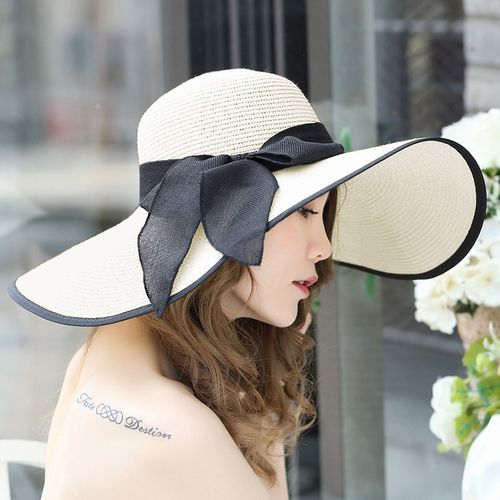 Fashion Summer Large Brim Hat Floppy Straw Hat Casual Vacation Travel Wide  Brimmed Bowknot Sun Hats Foldable Beach Hats For Women