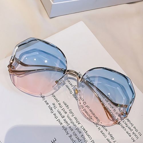 Fashion Round Gradient Sunglasses Women Rimless Cut Trimmed Lens Sun Glasses