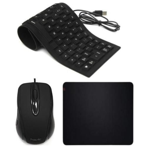 Generic Flexible USB External Keyboard, Havit Optical Wired Mouse & Mouse Pad Combo
