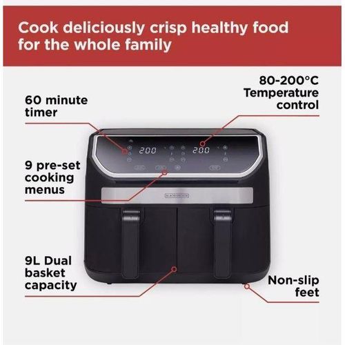 Black + Decker 9L Dual Basket Digital Air Fryer - 2100W - image 2