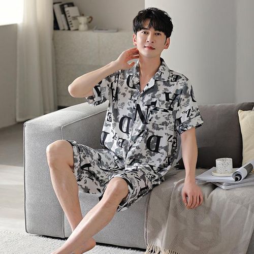 Generic Summer Home Suit Pijama Men s Lounge Pajamas Satin Sleepwear Short Sleeve Button Down Pyjamas Jumia Nigeria