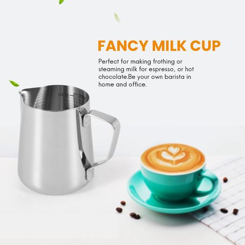 Milk Frothing Pitcher Jug & Frother Cup with Art Pen, Stainless