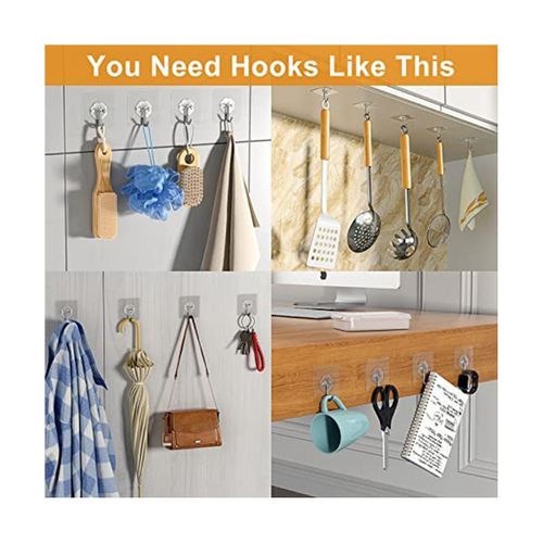 Generic Adhesive Hooks for Hanging Heavy Duty - 12 Pack Wall Hooks