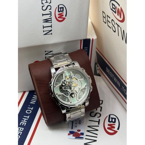 Bestwin Exclusive Quality Luxury designer Silver chain chronograph wristwatch