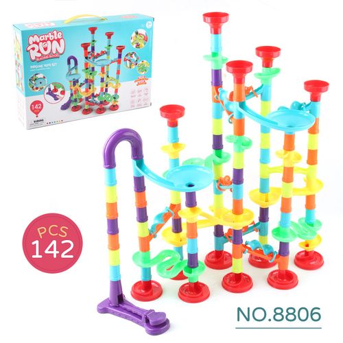 Generic DIY Marble Run Race Track Building Blocks 3D Maze Ball Roll Toys  Children Pop-up Slide Maze Rolling Ball Toy Gifts-142pcs