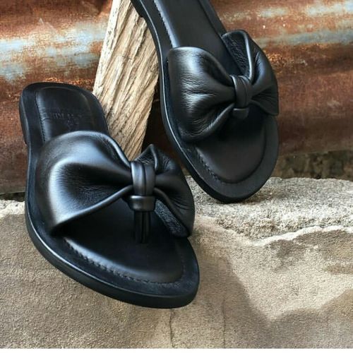 Fashion Quality Leather Black Female Slippers