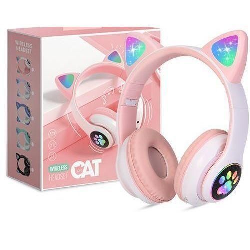 Generic Flash Light Cute Cat Ears Wireless Headphone Pink