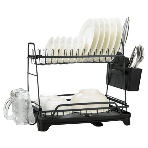 Stainless Steel Dish Drying Rack 2 Tier Large Capacity Dish Drainer Rack  with Utensil Holder Cup Holder Removable Drainer Tray with Adjustable  Swivel