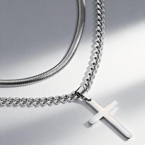 product_image_name-Fashion-Divine Layered Cross Silver Chain Set-2