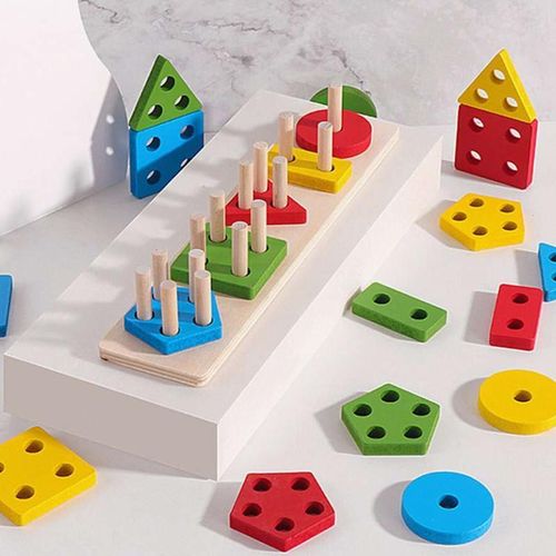 product_image_name-Generic-Montessori Toy Wooden Sorting, Stacking, Shape, Color Recognition Geometric Blocks Matching Puzzle-6