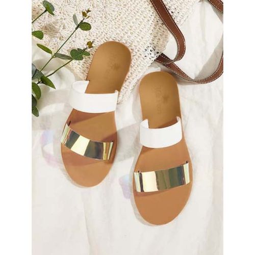 product_image_name-Fashion-Jentel Ladies Flat Slippers - White/Gold-1