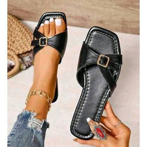 product_image_name-Fashion-Outbound Ladies Buckle Leather Slipper-black-1