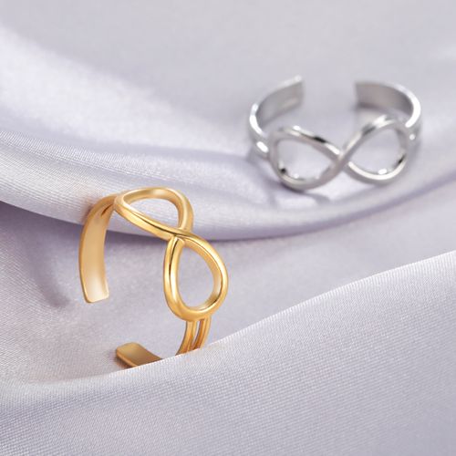 Fashion (Gold Color)Hollow Infinity Symbol Adjustable Rings For Women  Simple Fashion Stainless Steel Finger Rings Jewelry For Party Gifts SHA