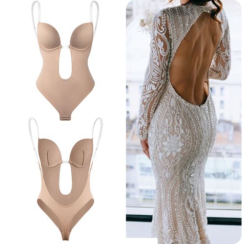 Shop Generic Women Deep V Neck Backless Bodysuit Thong Shapewear