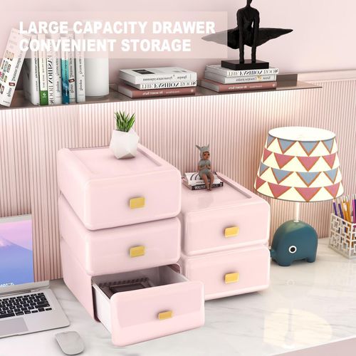 Digabi Stackable Plastic Storage Drawer - Medium 8.18''×9.44''×3.66'' (Pink) - image 2