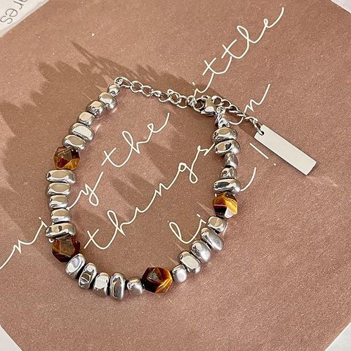 product_image_name-ARHANORY-Men Titanium Steel Bracelet Amber Stone Montage Fragments Beaded Retro Bracelets - Silver-4