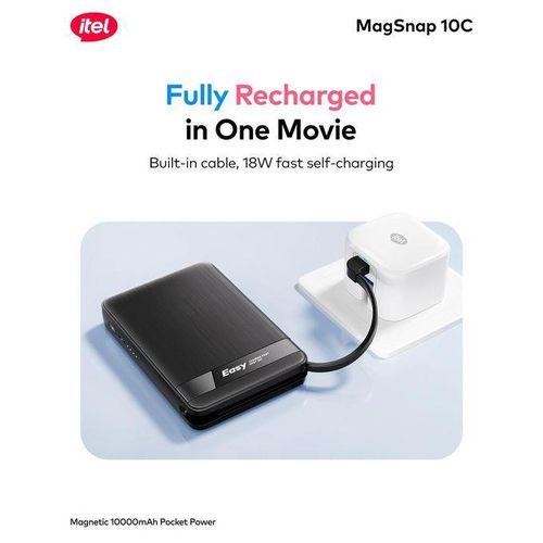 product_image_name-itel- PowerEasy 1 MagSnap 10C A1820 Dual Wireless Fast Charger 22.5W + 15W 10000mah 12N Strong Magnetic Hold Built-In Cable & Kickstand Power AI Chip-2