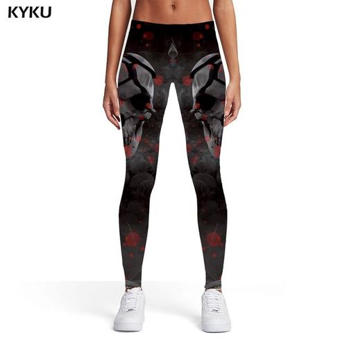 Black Punk Leggings with Skull Print