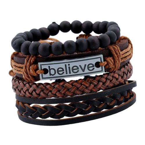 Leather bracelet adjustable - Brown w/black stripe – Shop with a Mission