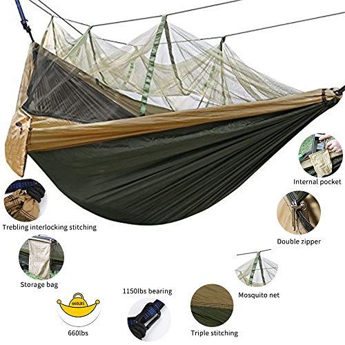 Single & Double Camping Hammock with Mosquito/Bug Net, 10ft