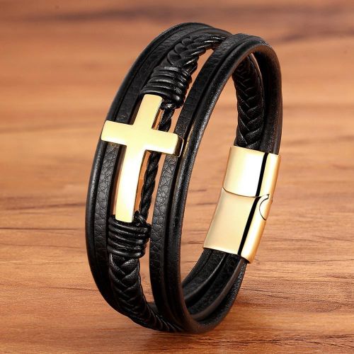 product_image_name-Fashion-Men's cross bracelet, luxury leather bracelet, DIY braided bracelet-1