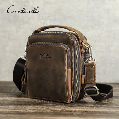 Cheap CONTACT'S Genuine Leather Men Shoulder Messenger Bag Vintage
