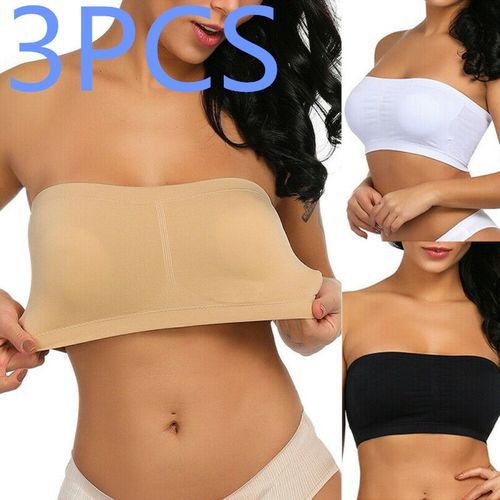 Womens Strapless Padded Bra Bandeau Tube Crop Top Removable Pads