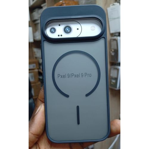 General Magnetic Matte Shockproof Case for Google Pixel 9 / Pixel 9 Pro – Translucent Back Cover with Navy Blue Bumper