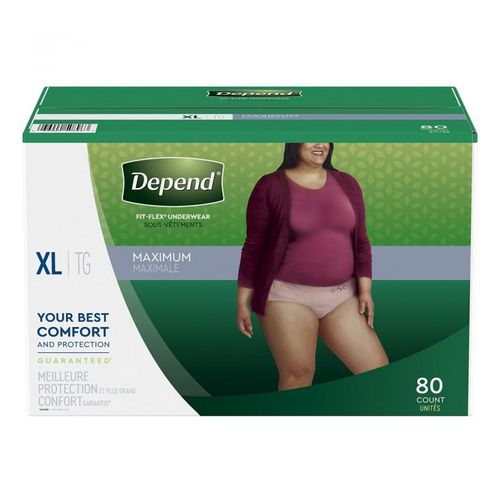 Depend Fit-Flex Incontinence Underwear for Women, Maximum Absorbency,  Blush, Large - 28 ct