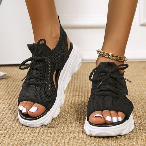 Women's Platform Sports Sandals Comfy Peep Toe Lace Knitted - Temu