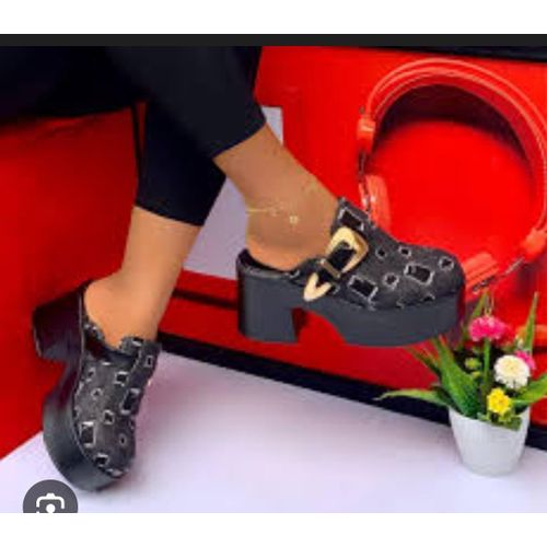 product_image_name-Fashion-Executive Ladies Black Jeans Half Mule Shoes -2