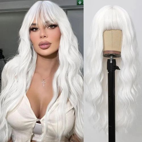 Generic Blonde Synthetic Cosplay Wig Curly White Wigs with Bangs for Black Women Water Wave Heat Resistant Fibre Natural Hair Wig Jumia Nigeria