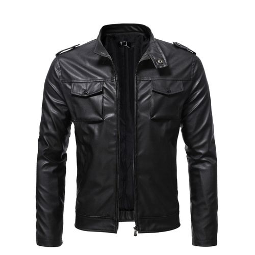 Generic Trend Stand Collar Biker Jacket Casual Workwear Pocket Leather ...