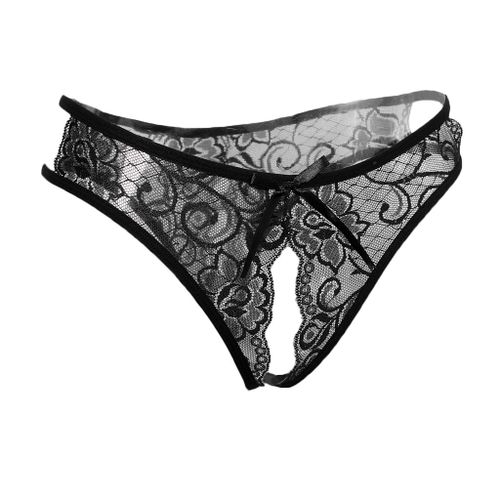 Generic Stretchy Lace Open Panties Black