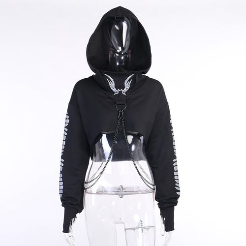 Generic Women Gothic Reflective Print Hoodies Crop Top Pullover Jumia Nigeria
