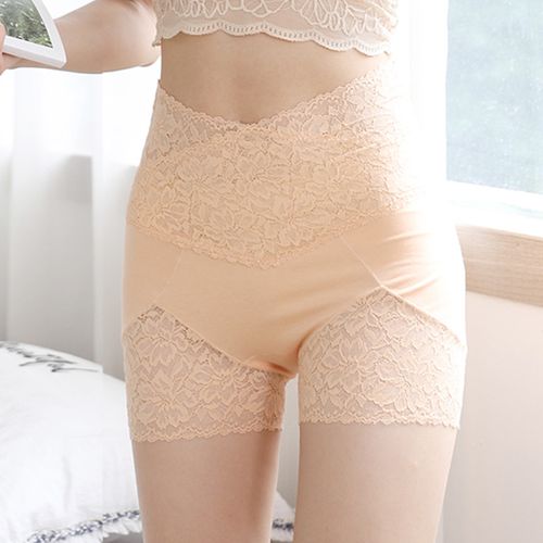 Fashion (SKIN)Flarixa Lace High Waist Flat Belly Safety Pants Hip Lift  Seamless Women's Panties Plus Size Thin Waist Shorts Underwear Women DOU