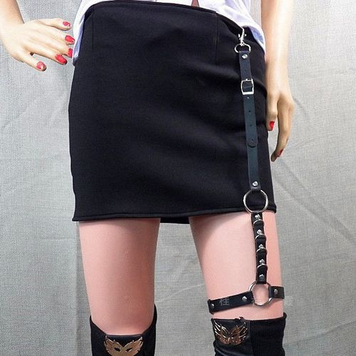 Generic Women Skirt Belt Female Pu Leather Hip Hop Rock Nightclub Sexy  Jeans Dress Heart Punk Belt With Metal Waist Chain(#Set)